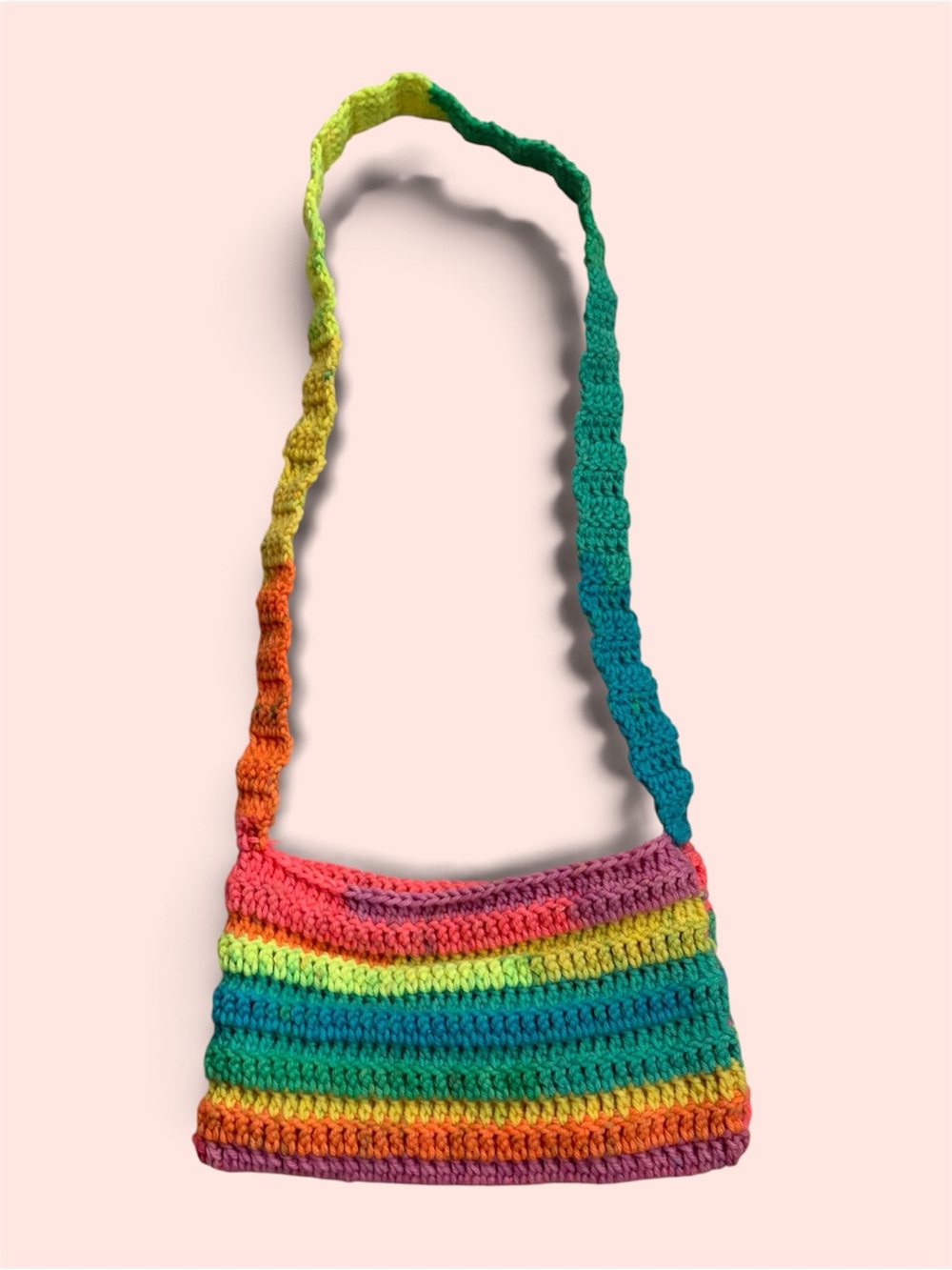 Handmade Multicolor Crochet Crossbody Bag - Rainbow Stripe